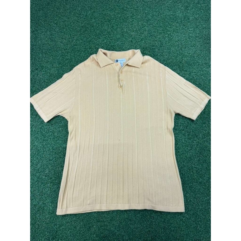 Bachrach Polo Shirt Men XL Yellow Cotton Chevron Textured Knit Streetwear Casual